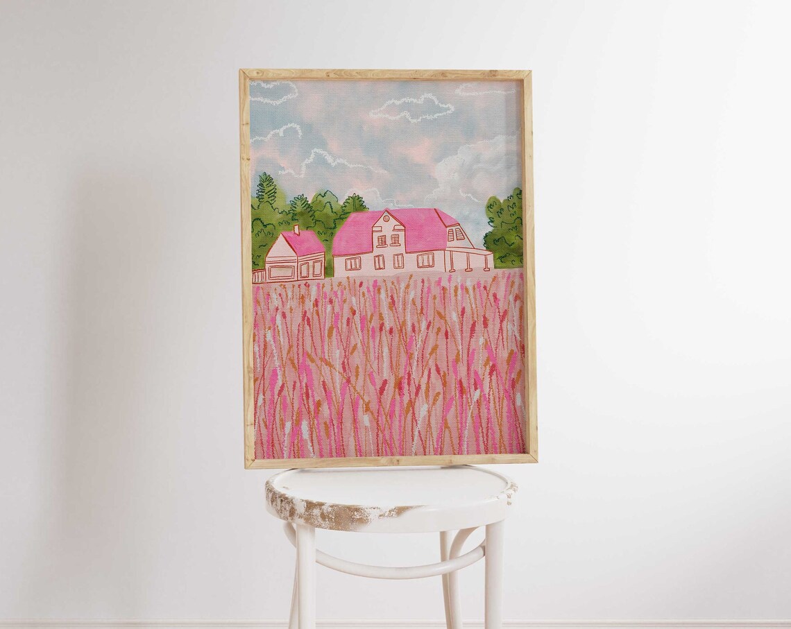 Pink Denmark House Watercolor Painting Art Print