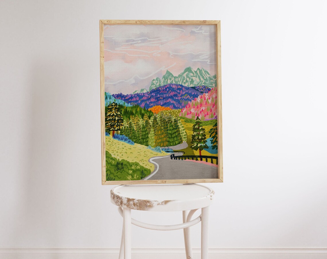 Dolomite Alps Painting, Italy Scenic Travel Poster