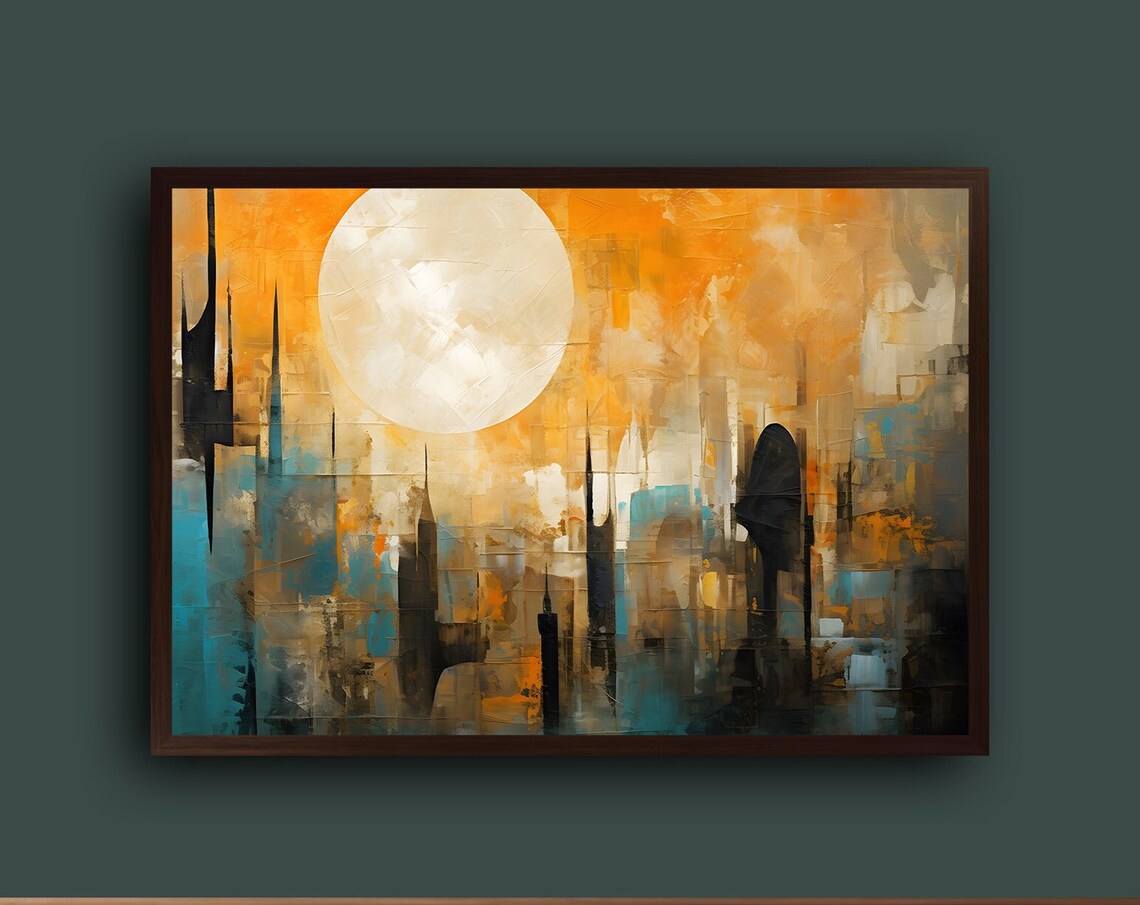 Moonlit Metropolis Night Sky, Modern Decor Art Print