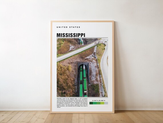Mississippi Magnolia State Aerial Railroad Photo Travel Poster