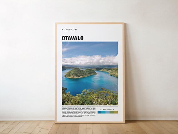 Otavalo Print Ecuador Poster Market Scene Travel Art Andean Culture Scenic Beauty Ponchos Music Mountains Artisan Goods