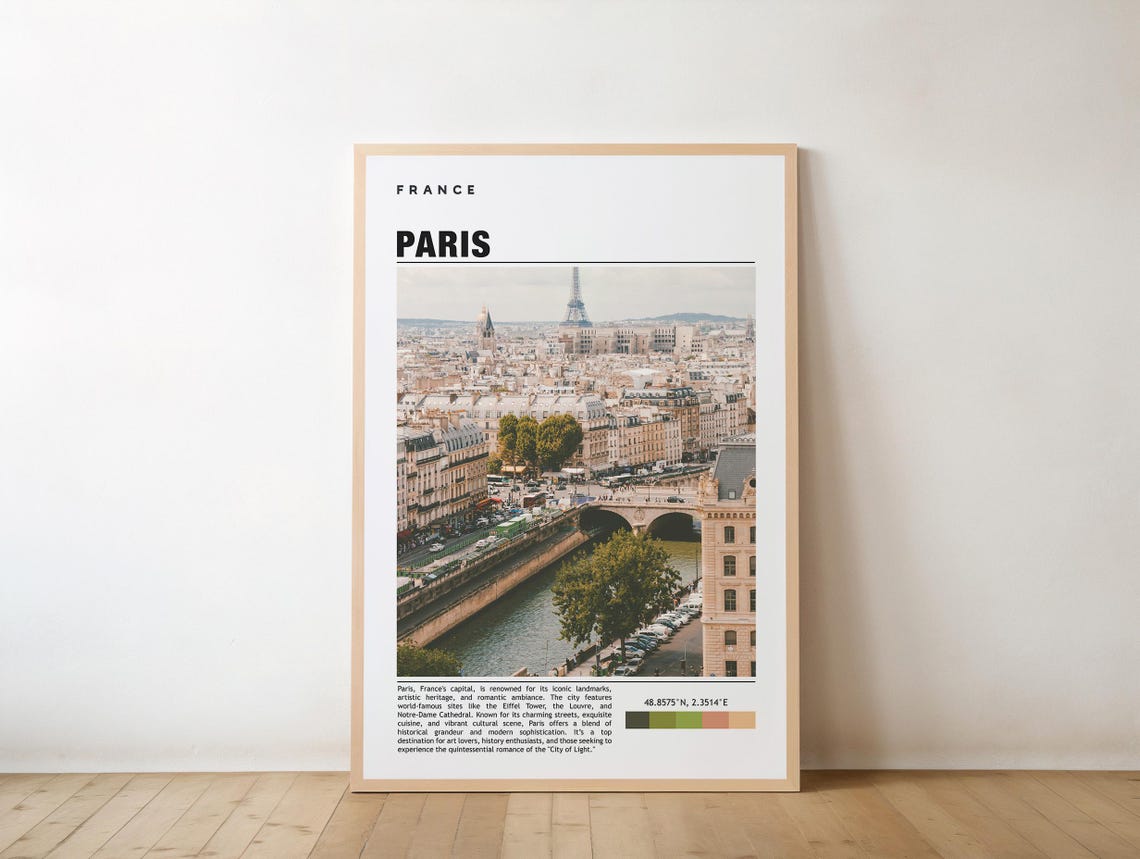 Paris France Eiffel Tower Cityscape Travel Poster Seine View Artwork