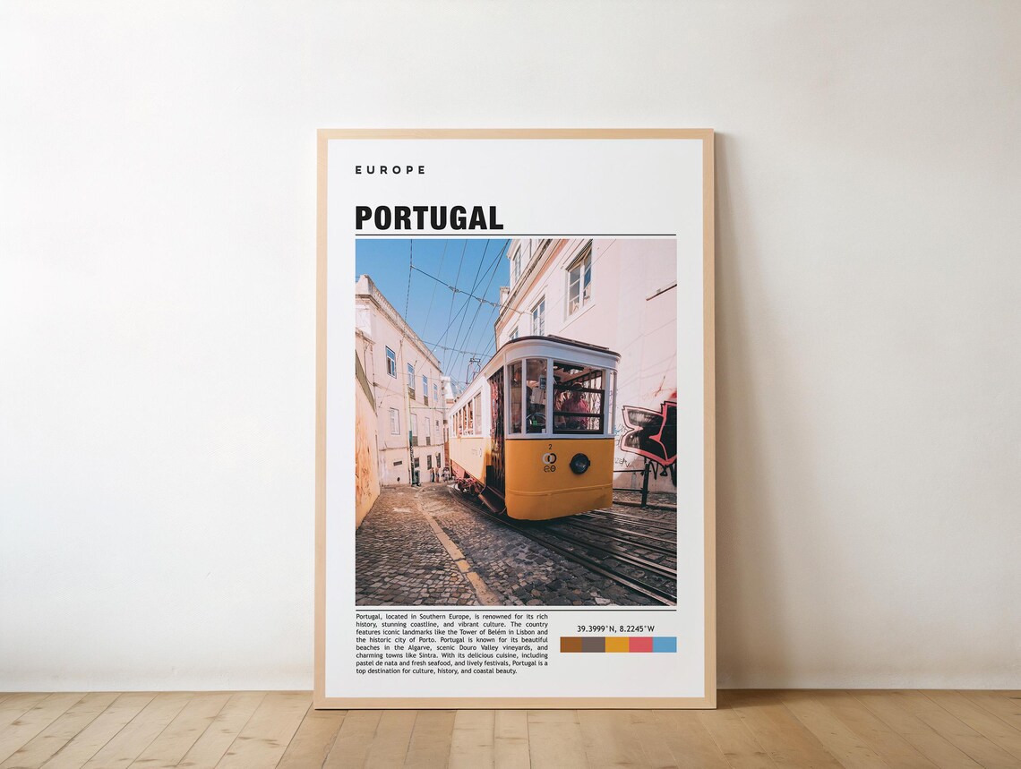 Lisbon Yellow Tram Portugal Cobblestone Street Travel Poster