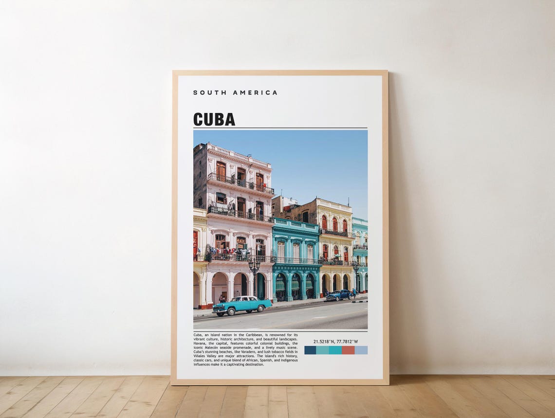 Havana Cuba Colorful Colonial Street Classic Car Travel Photo Poster