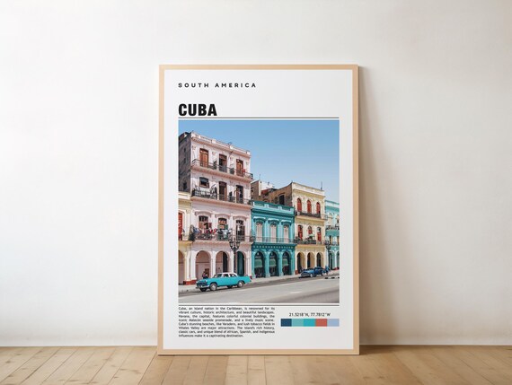 Havana Cuba Colorful Colonial Street Classic Car Travel Photo Poster