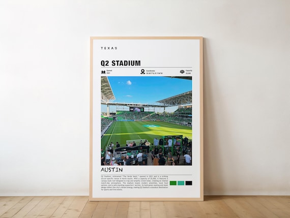 Q2 Stadium Austin Soccer Venue Poster With Green Seats On Match Day