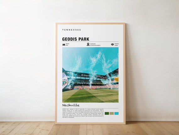 Geodis Park Nashville Soccer Stadium Poster with Night Match Fireworks