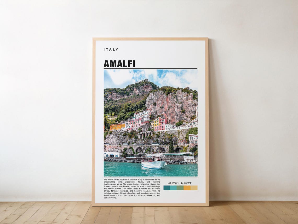 Amalfi Italy Coast Colorful Cliff Village Editorial Travel Poster