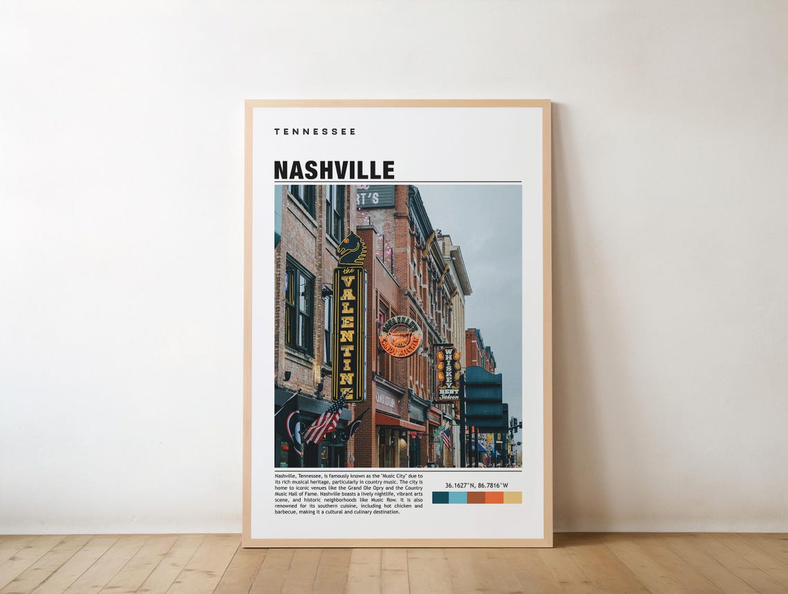 Nashville Tennessee Broadway Honky Tonk Street Editorial Poster
