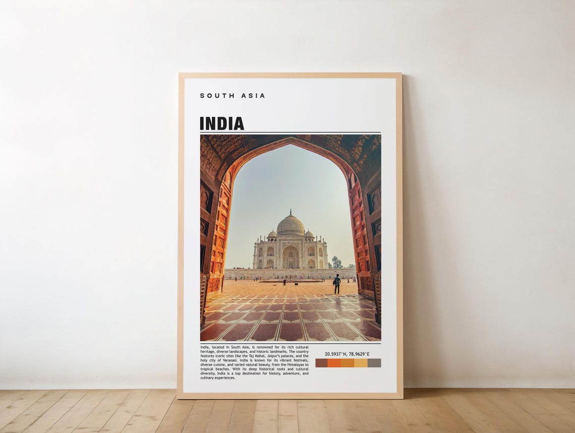 Taj Mahal Framed by Grand Red Sandstone Arch India Travel Poster