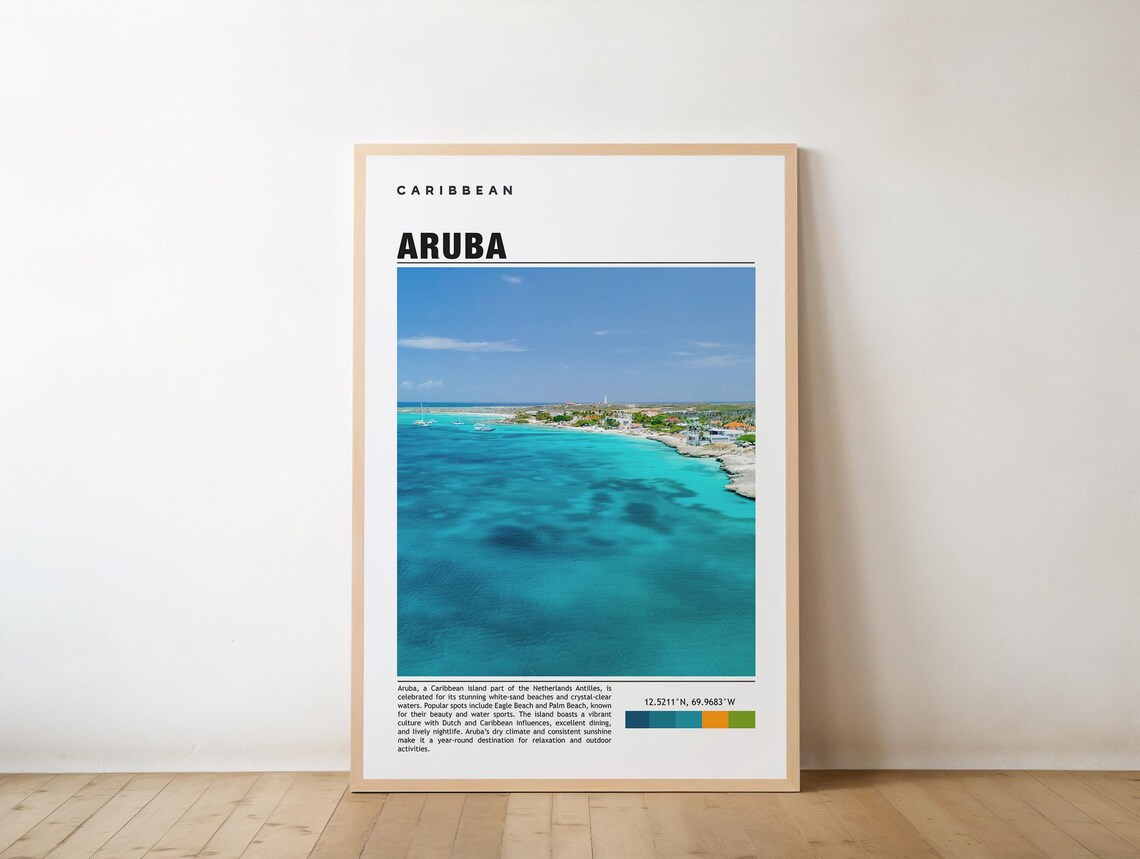 Aruba Caribbean Island Turquoise Coast Aerial Photography Travel Poster