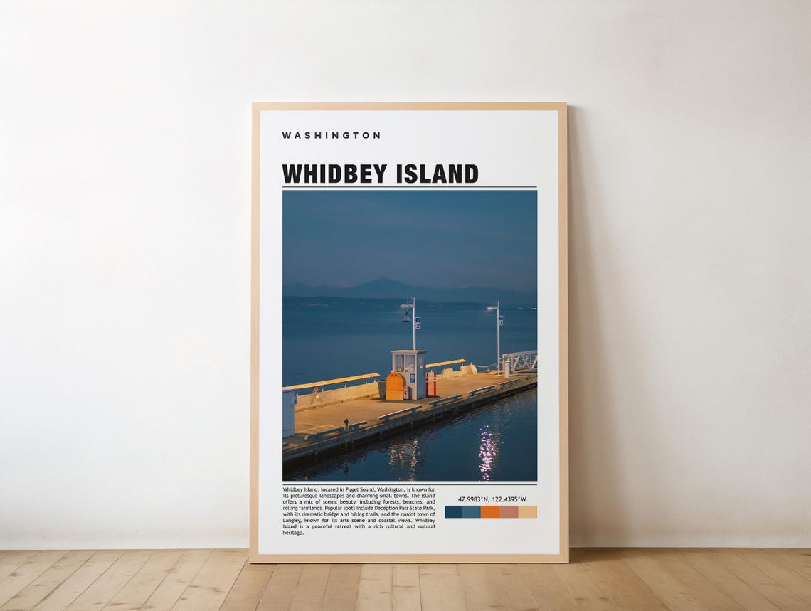 Whidbey Island Washington Night Harbor Dock Photography Travel Poster