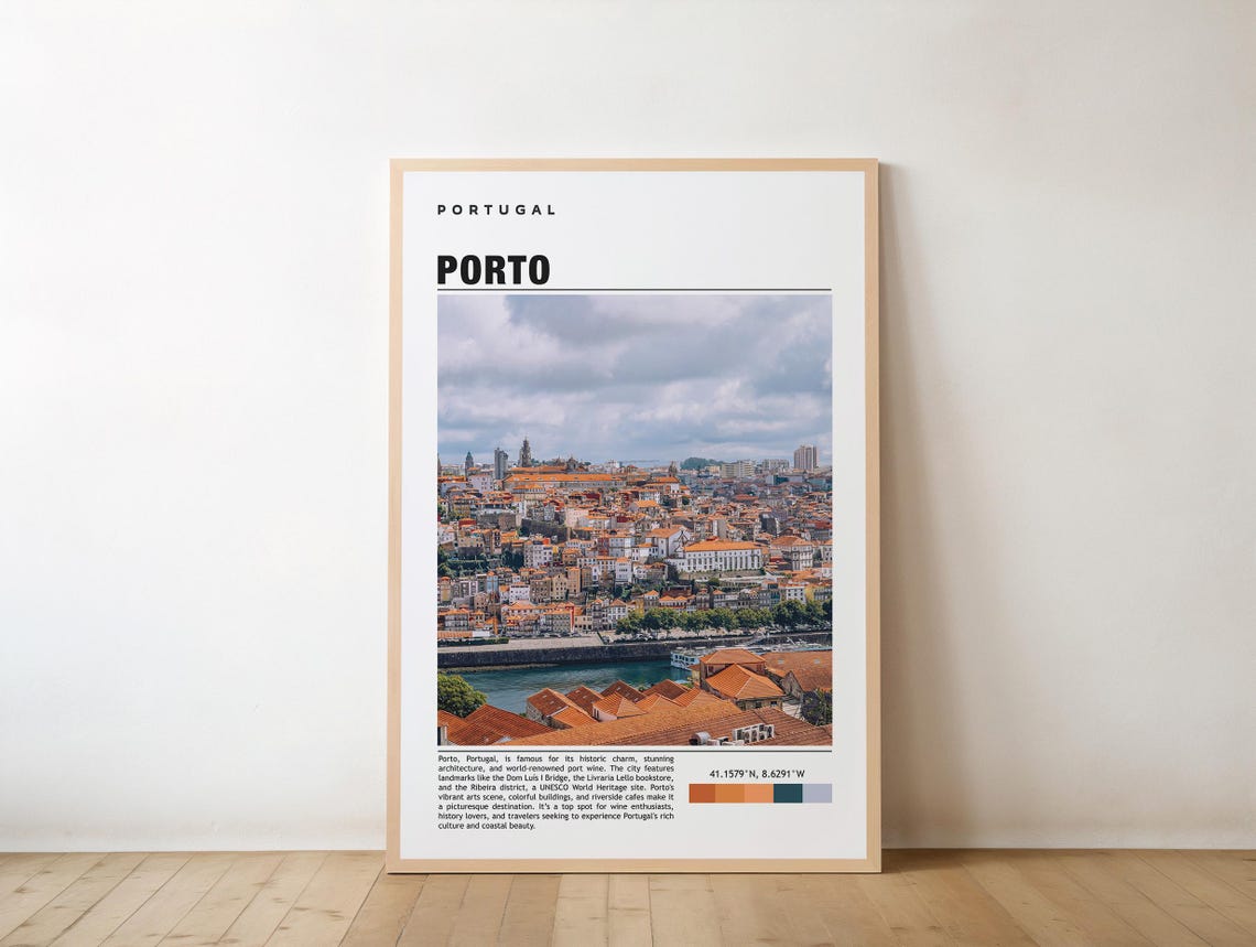 Porto Portugal Riverside Old Town Sunset Skyline Photo Poster