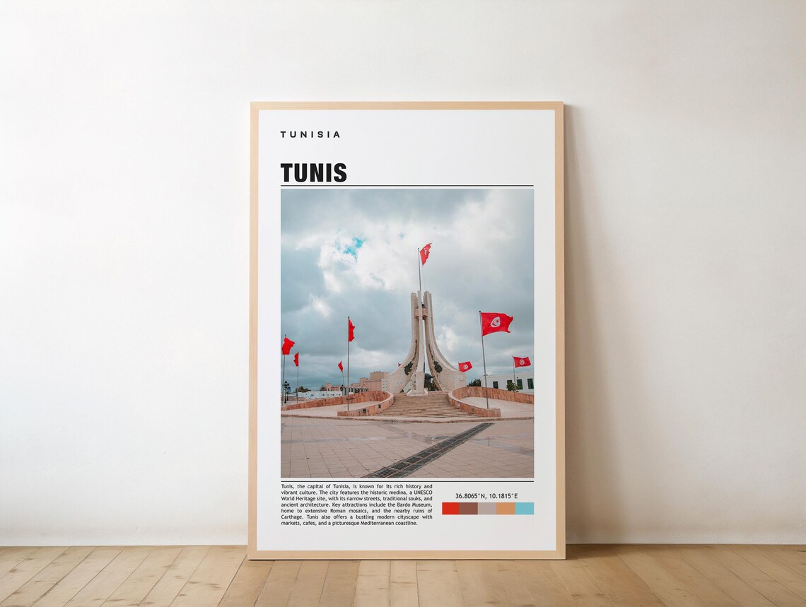 Tunis Tunisia Capital Flag Monument Square Travel Photo Poster