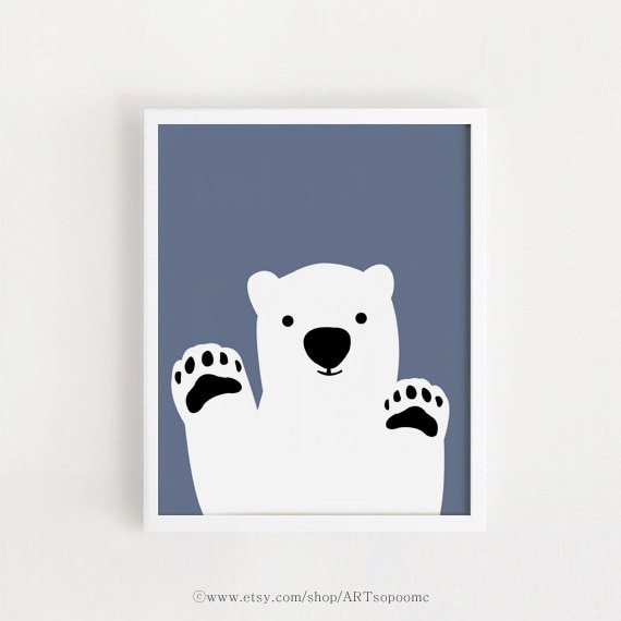 Bear Nursery Art Print, Minimalist Monotone Decor
