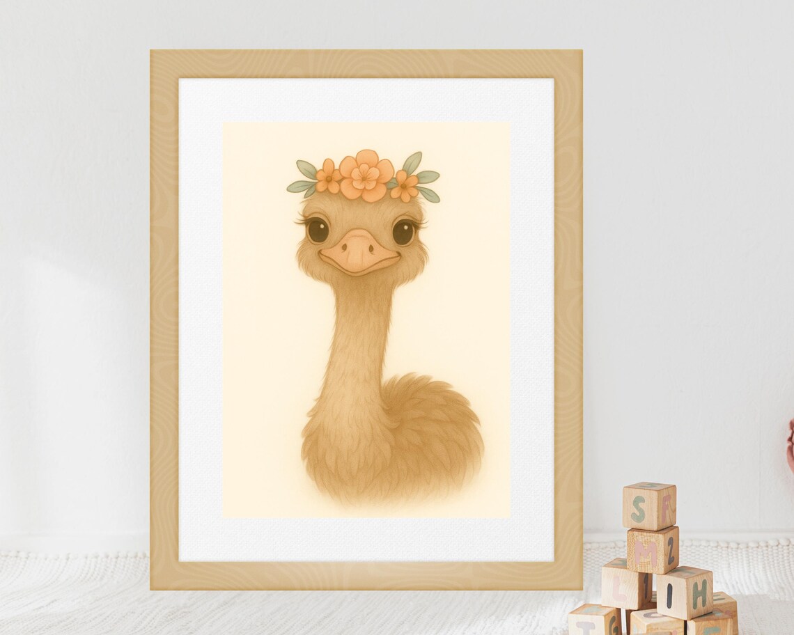 Boho Safari Ostrich Wall Art, Nursery Decor