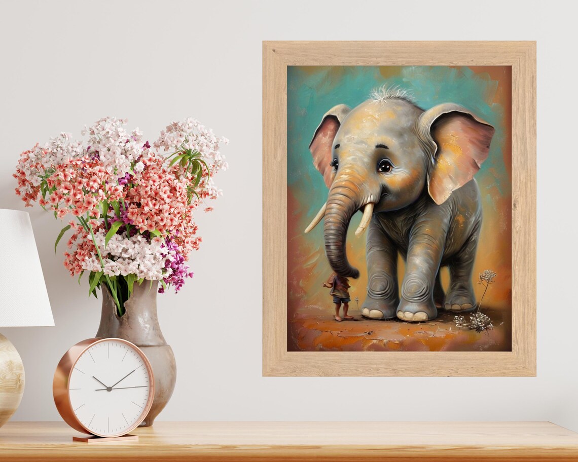 Baby Elephant Nursery Decor, Jungle Safari Illustration - Image 4