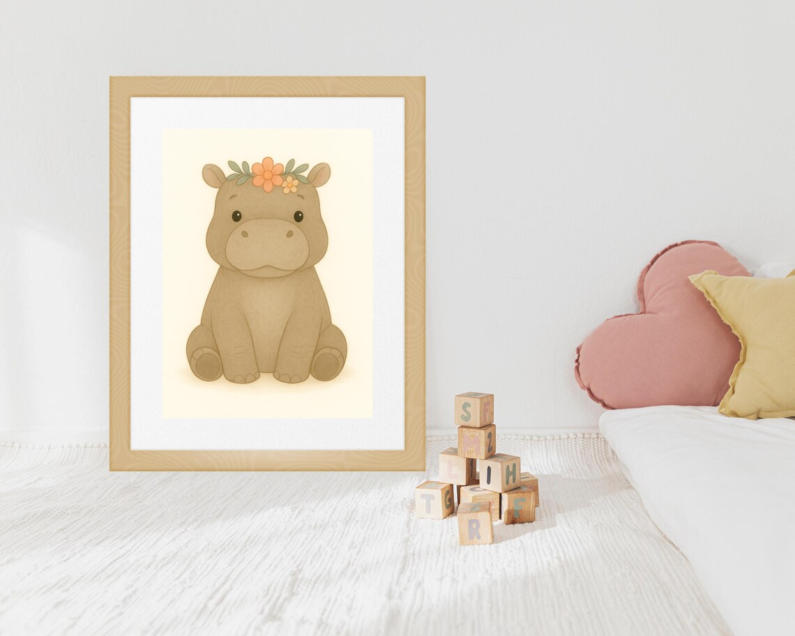 Safari Hippo Watercolor Nursery Art Print - Image 3
