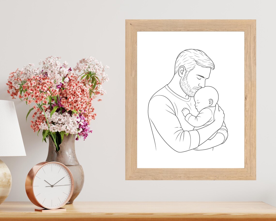 Father's Day Minimalist Line Art of Dad Holding Baby - Image 4