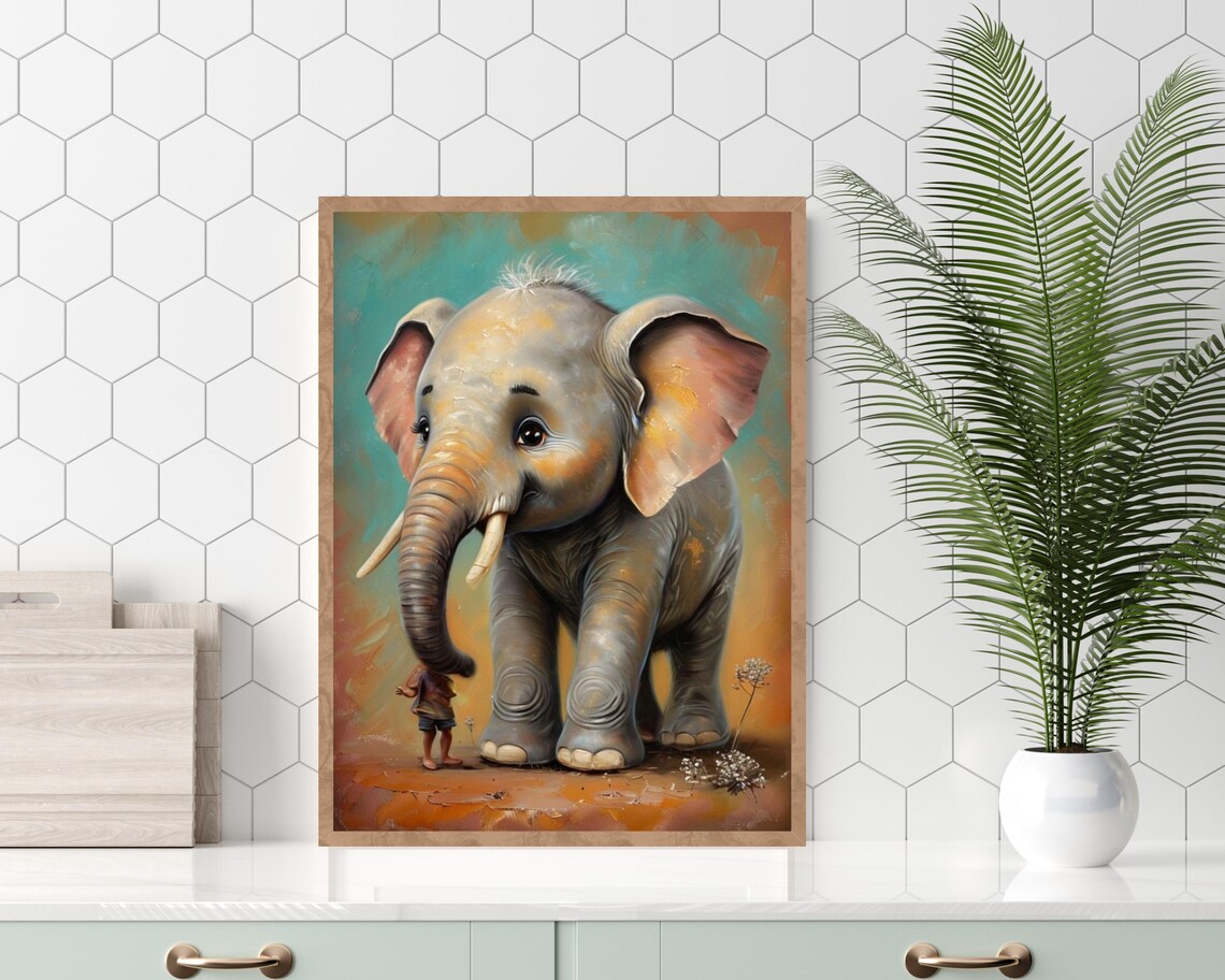 Baby Elephant Nursery Decor, Jungle Safari Illustration - Image 2