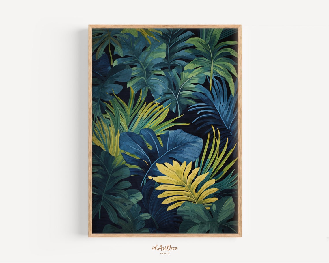 Midnight Jungle Tropical Leaf Pattern Botanical Dark Green Poster - Image 3