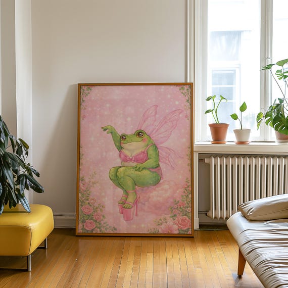 Fairy Frog Poster Coquette Room Decor Kawaii Wall Hanging Cottagecore Whimsical Gift
