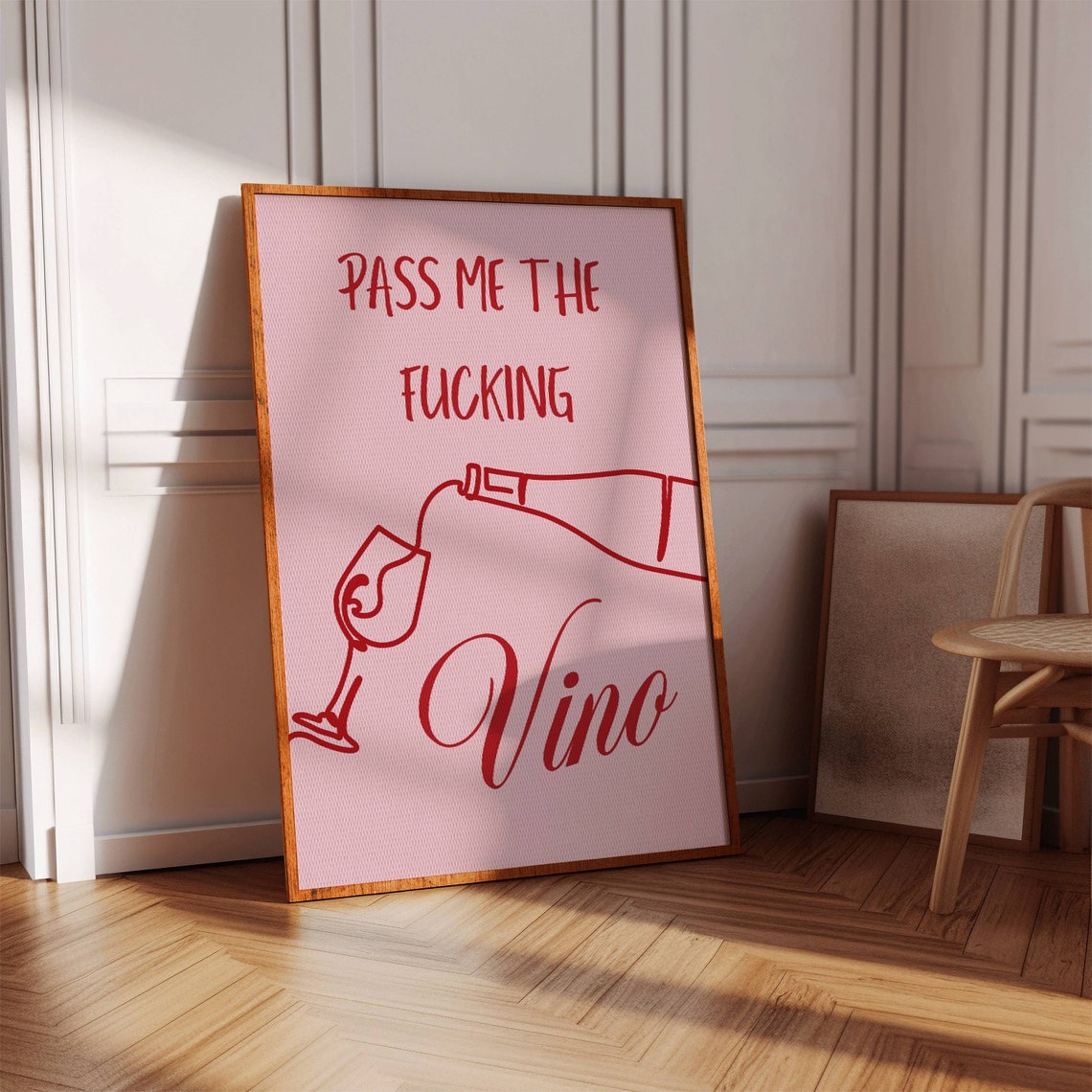 Pass Me the Vino Cheeky Wine Quote Pink Girly Room Decor Poster
