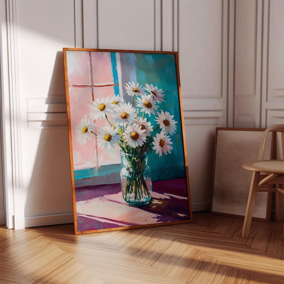 Fresh Watercolor Daisies In Glass Jar Sunlit Window Art Print