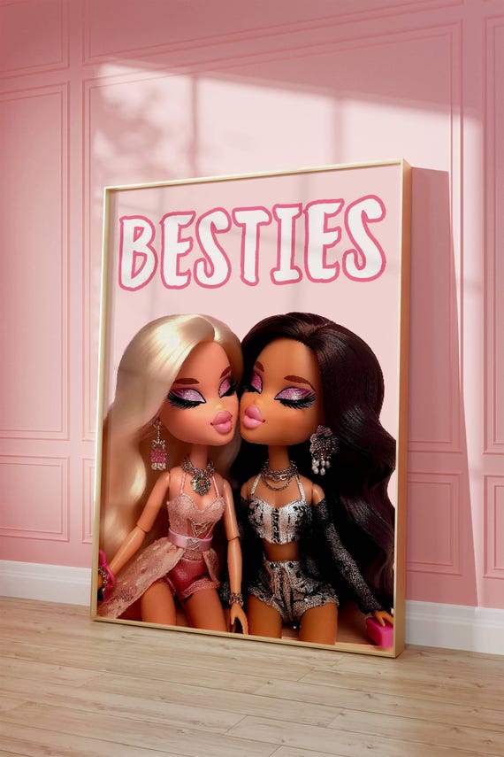 Retro Besties Poster Girly Pink Wall Art Digital Download