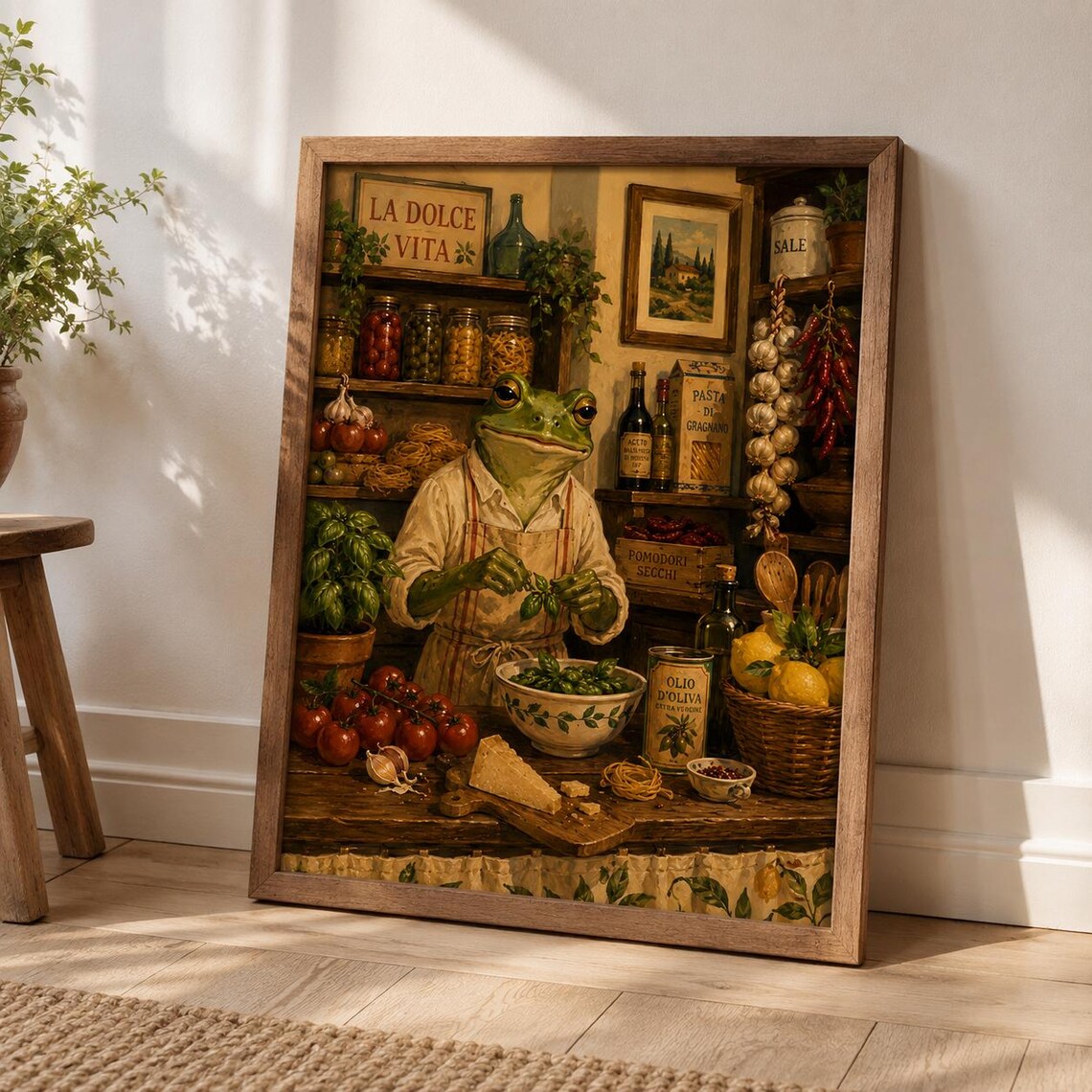 Whimsical Frog Chef Italian Kitchen La Dolce Vita Maximalist Art Poster