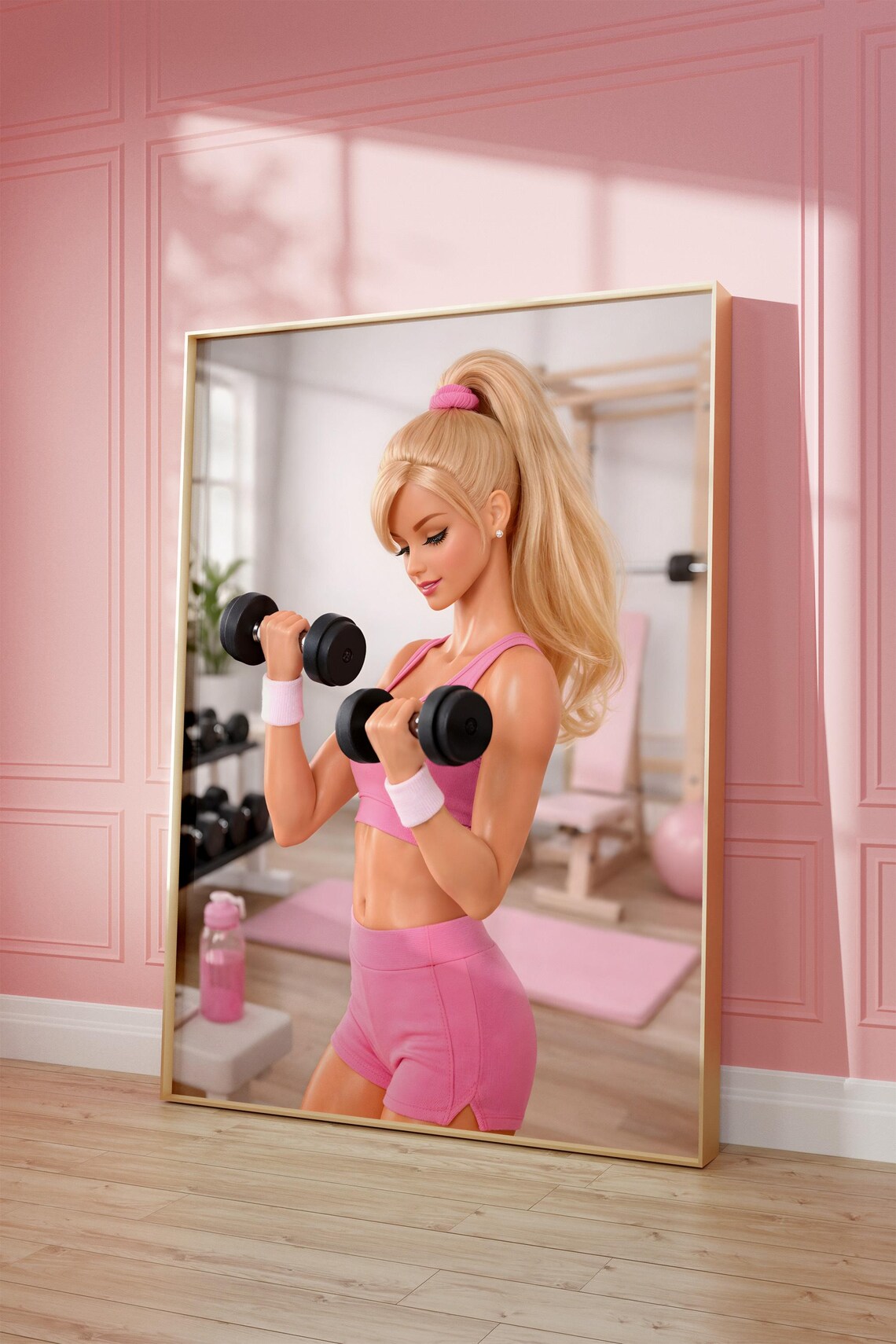 Glam Gym Poster, Weightlifting Doll Art