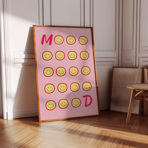 Smiley Mood Print Positive Wall Art Pink Home Decor Instant Download