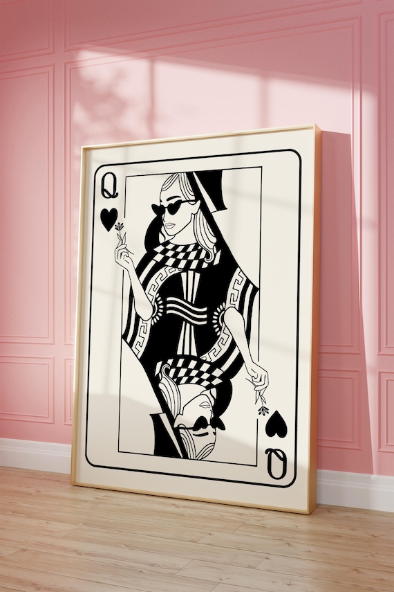 Queen Of Hearts Fashion Line Art Playing Card Sunlit Bold Poster
