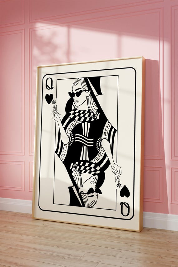 Queen Of Hearts Print Black Girly Wall Art Digital Download