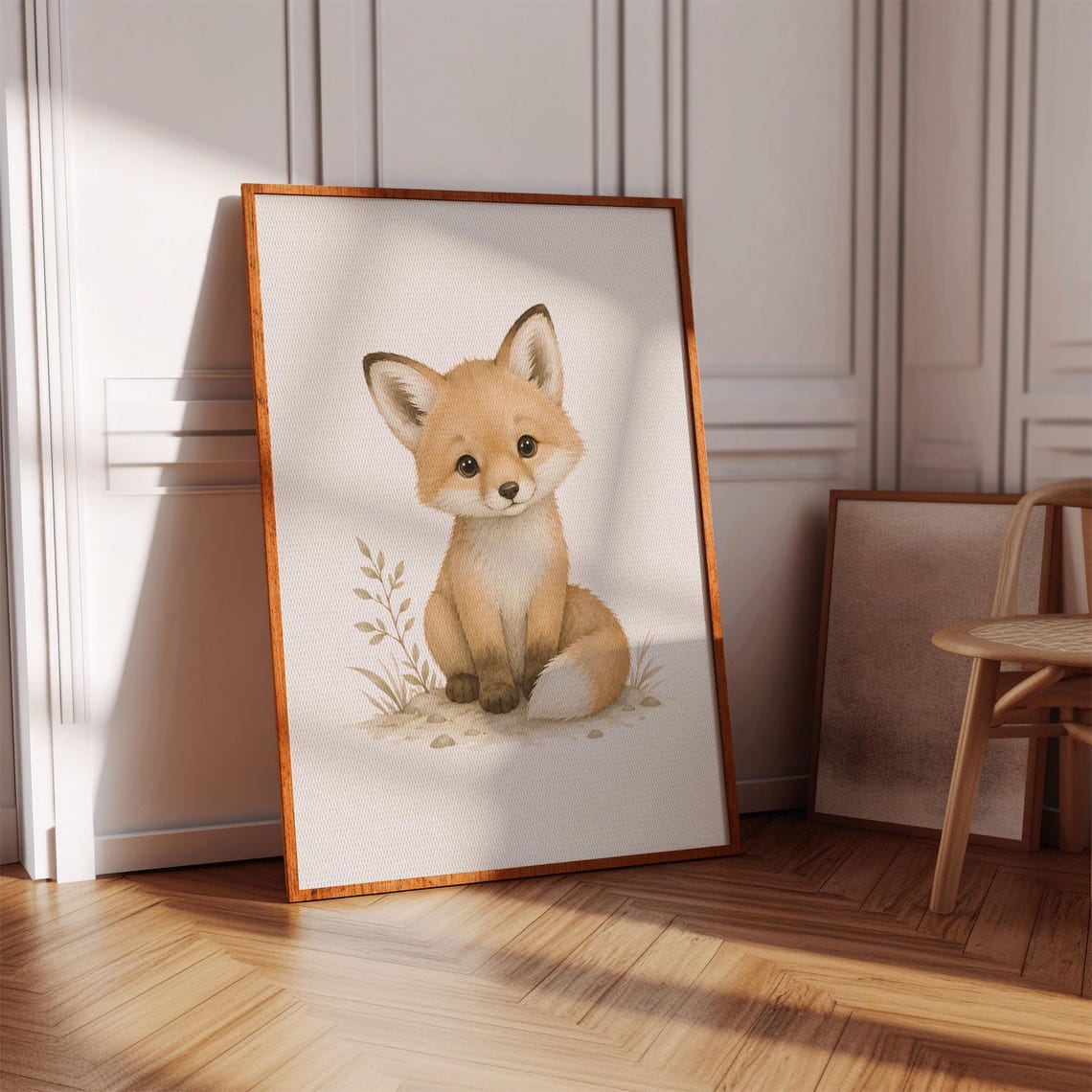 Adorable Baby Fox Cub Watercolor Soft Woodland Nursery Art Poster