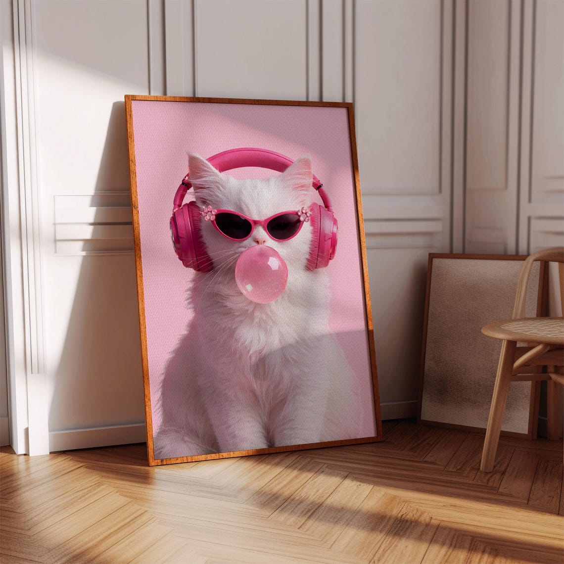 Diva Cat Poster Funny Kitten Home Decor Pink Bubblegum Trendy Eclectic Wall Art