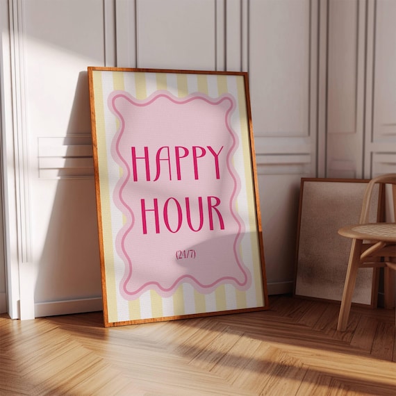 Happy Hour Quote Print Trendy Bar Cart Decor Digital Download