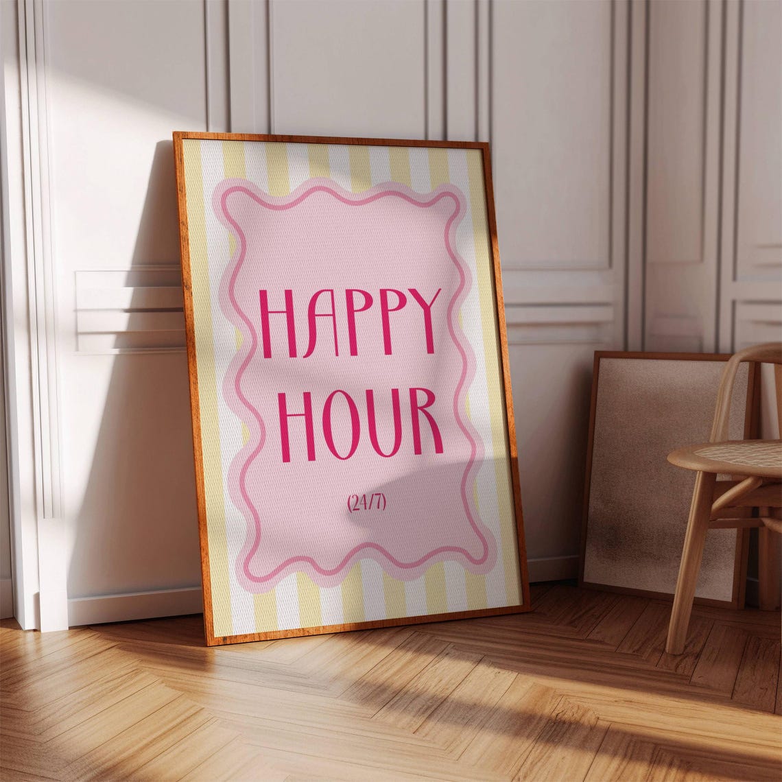 Happy Hour 24 7 Pink Bar Cart Decor Girly Cocktail Typography Poster