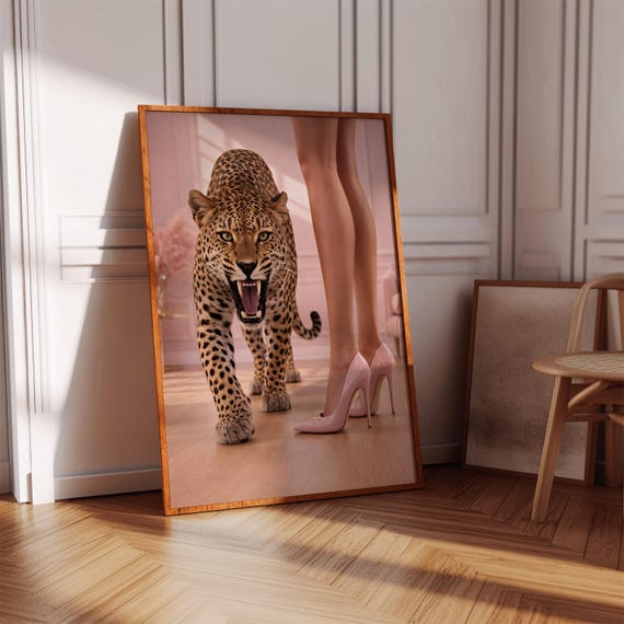 Leopard Wall Art Pink Fashion Poster Woman Legs Print Chic Room Decor
