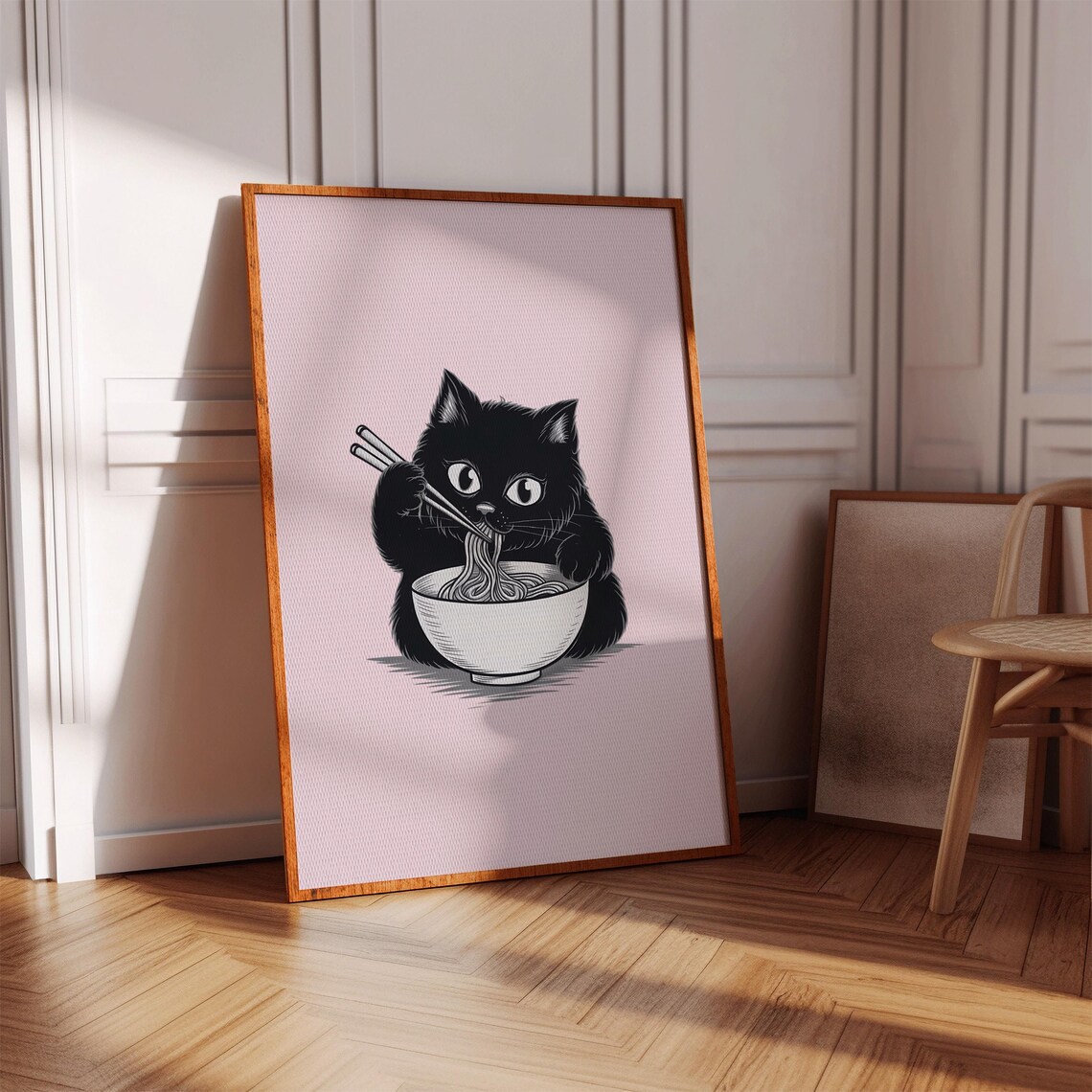 Funny Cat Eating Noodles Art Print
