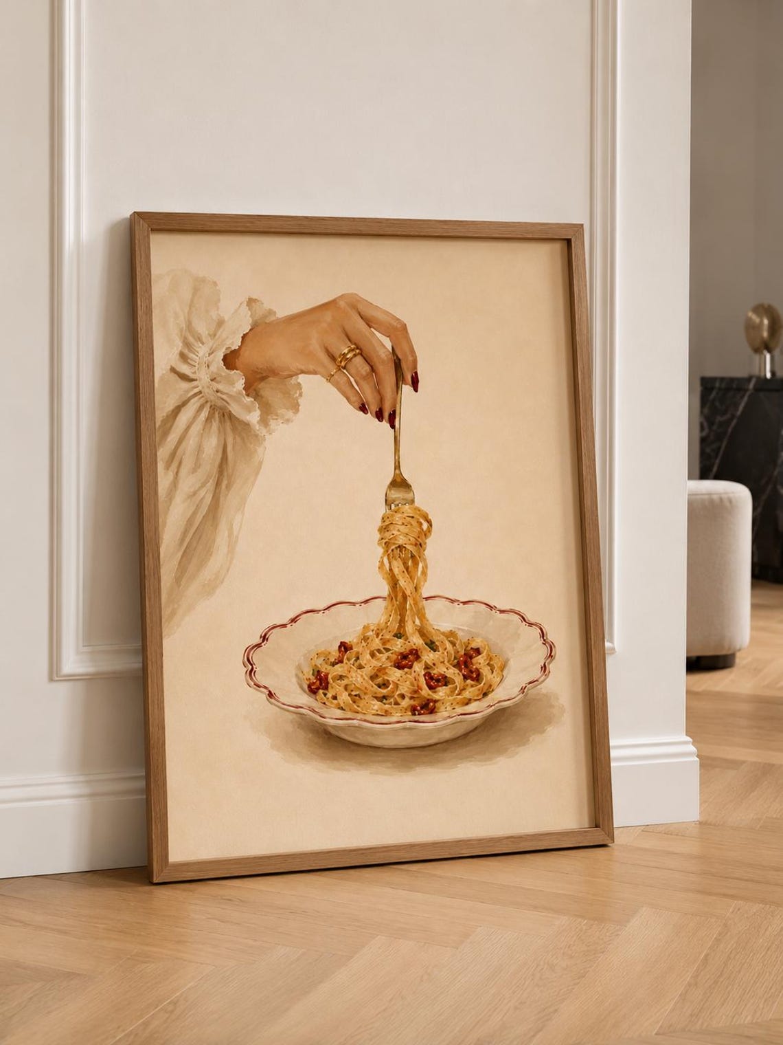 Italian Spaghetti Pasta Twirl Hand Fork Watercolor Kitchen Poster