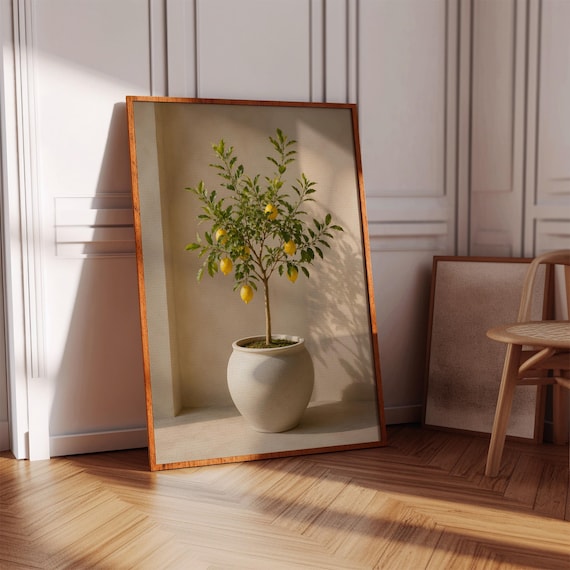 Potted Lemon Tree Minimalist Botanical Still Life Sunlight Poster