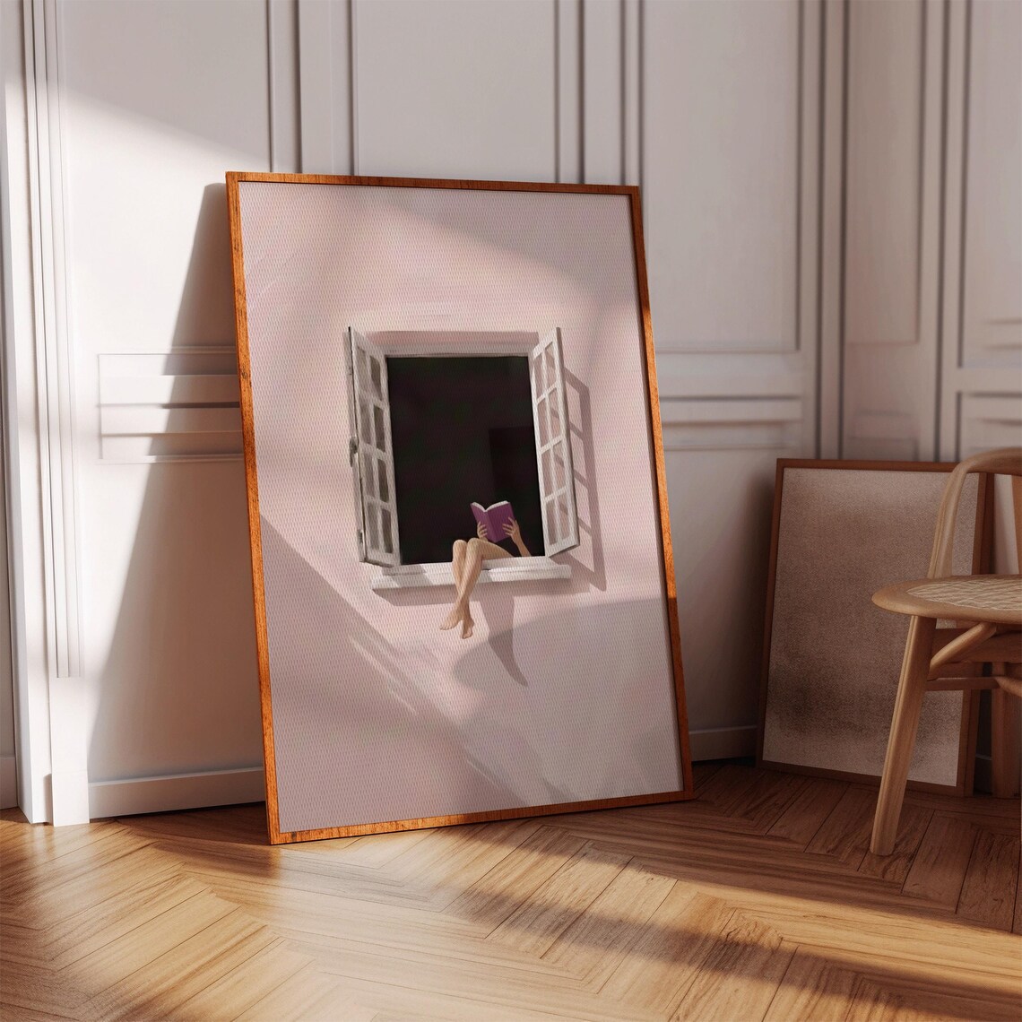 Cozy Reading Nook, Pink Minimalist Poster Print