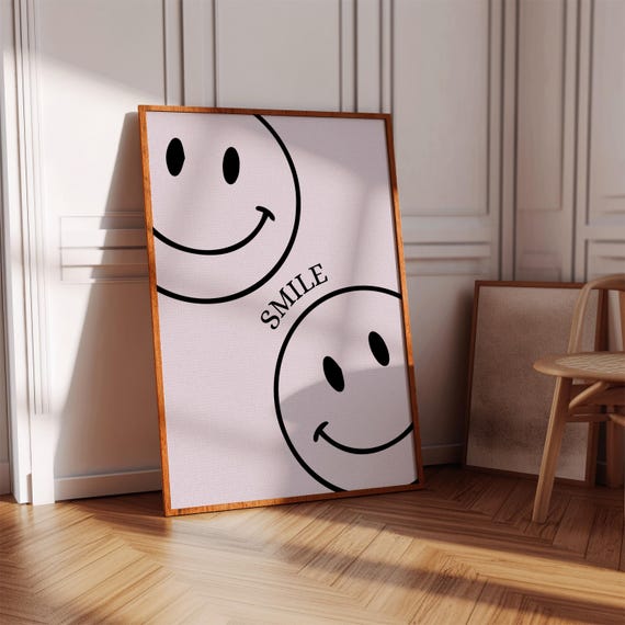 Smiley Face Wall Art Retro Pink Happy Print Instant Download