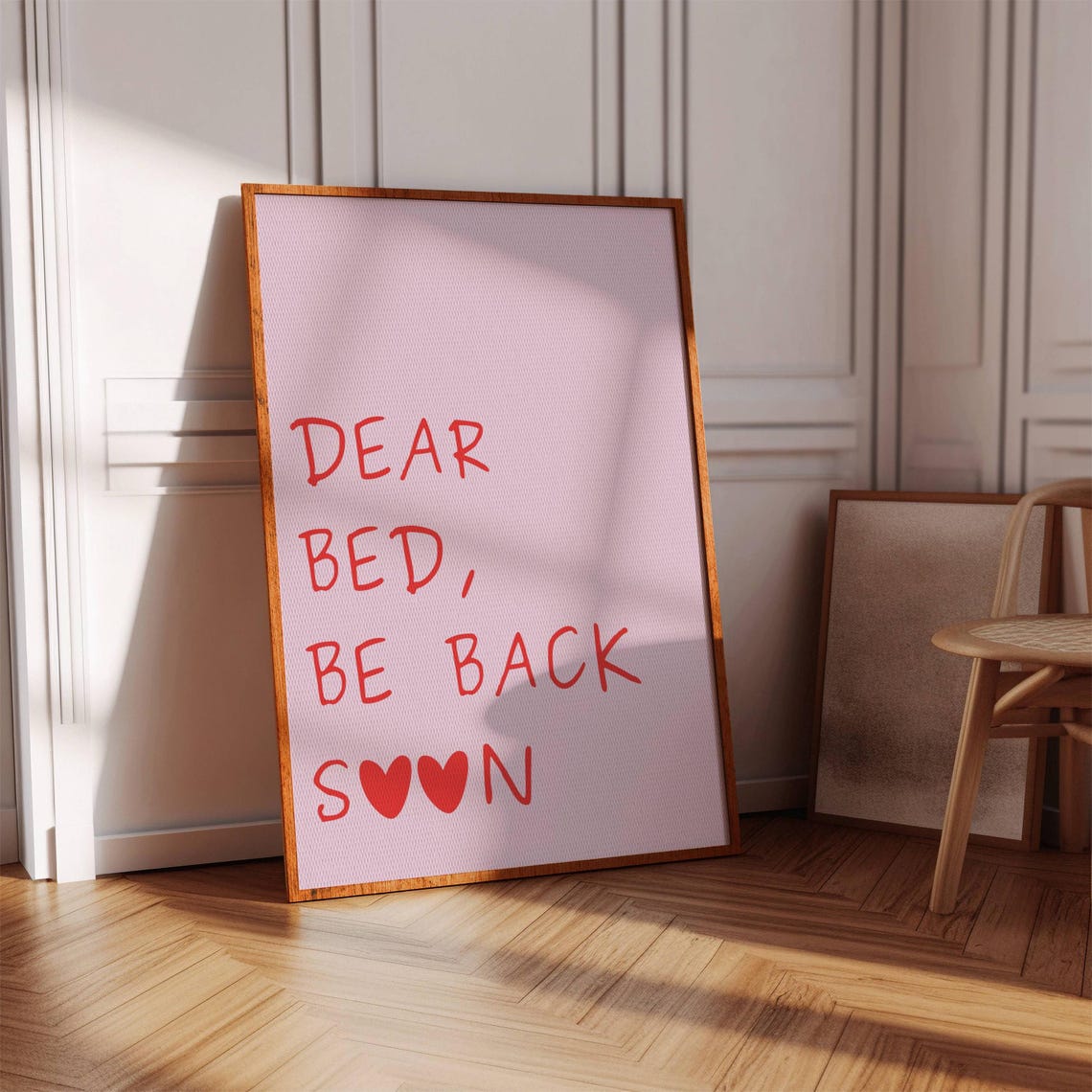 Dear Bed Be Back Soon Funny Pink Quote Dorm Typography Art Poster