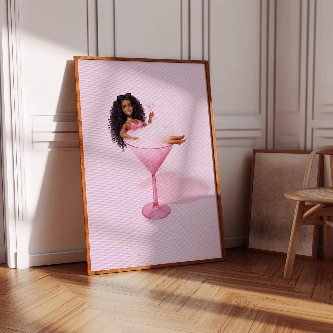 Pink Martini Glass Glam Fashion Doll Cocktail Party Art Poster