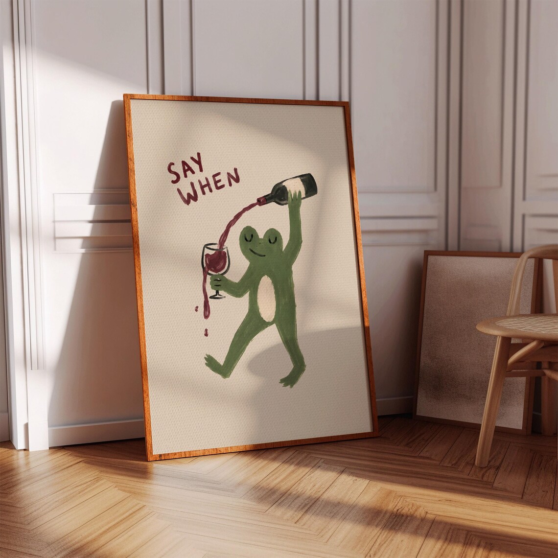 Frog Drinking Wine Funny Wall Art, Say When Poster