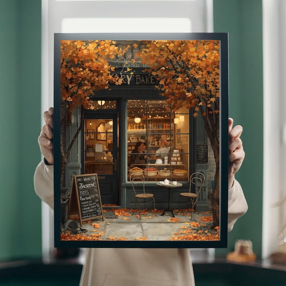 Cozy Autumn Bakery Wall Art Fall Coffee Shop Print Warm Rustic Caf Painting Seasonal Home Decor
