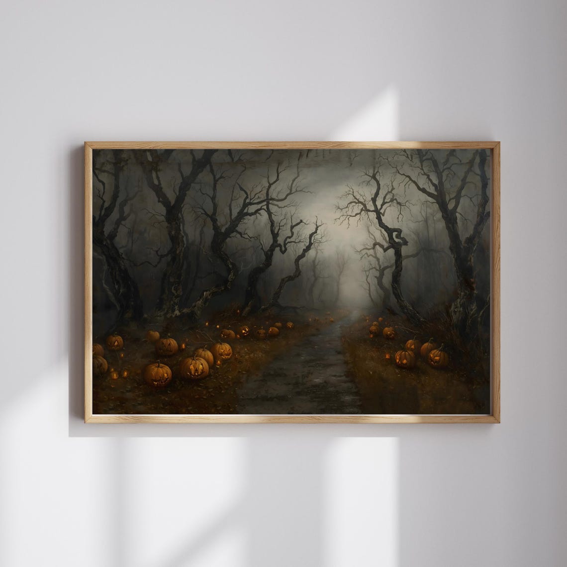 Spooky Haunted Forest Path with Jack-o'-Lanterns Halloween Poster