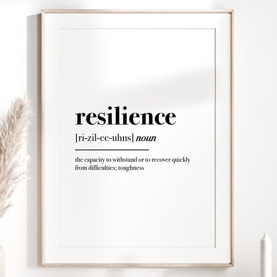 Resilience Definition Minimalist Black White Motivational Quote Wall Art